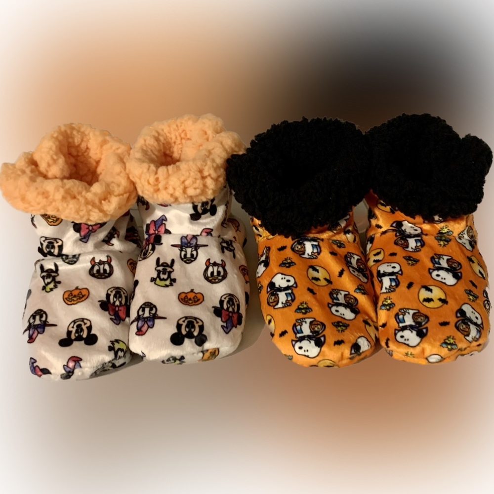DISNEY & PEANUTS Toddler Faux Fur Non Slip Slipper Booties w/Velcro Side Closure